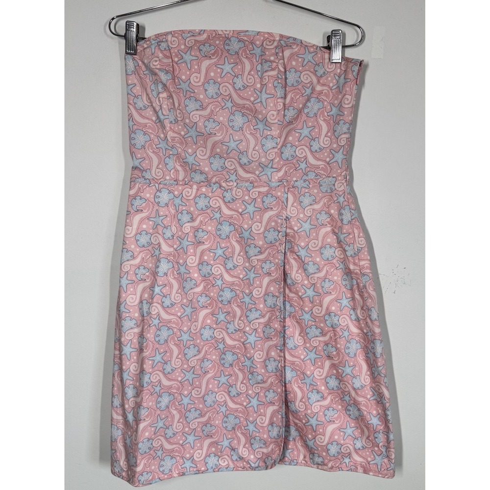 Vineyard Vines Dress Women's 8 Blue‎ Chambray Linen Strapless Embroidered